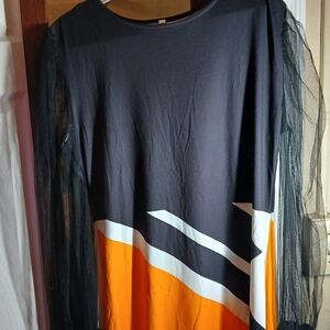 Black and Orange Long Sleeve Dress